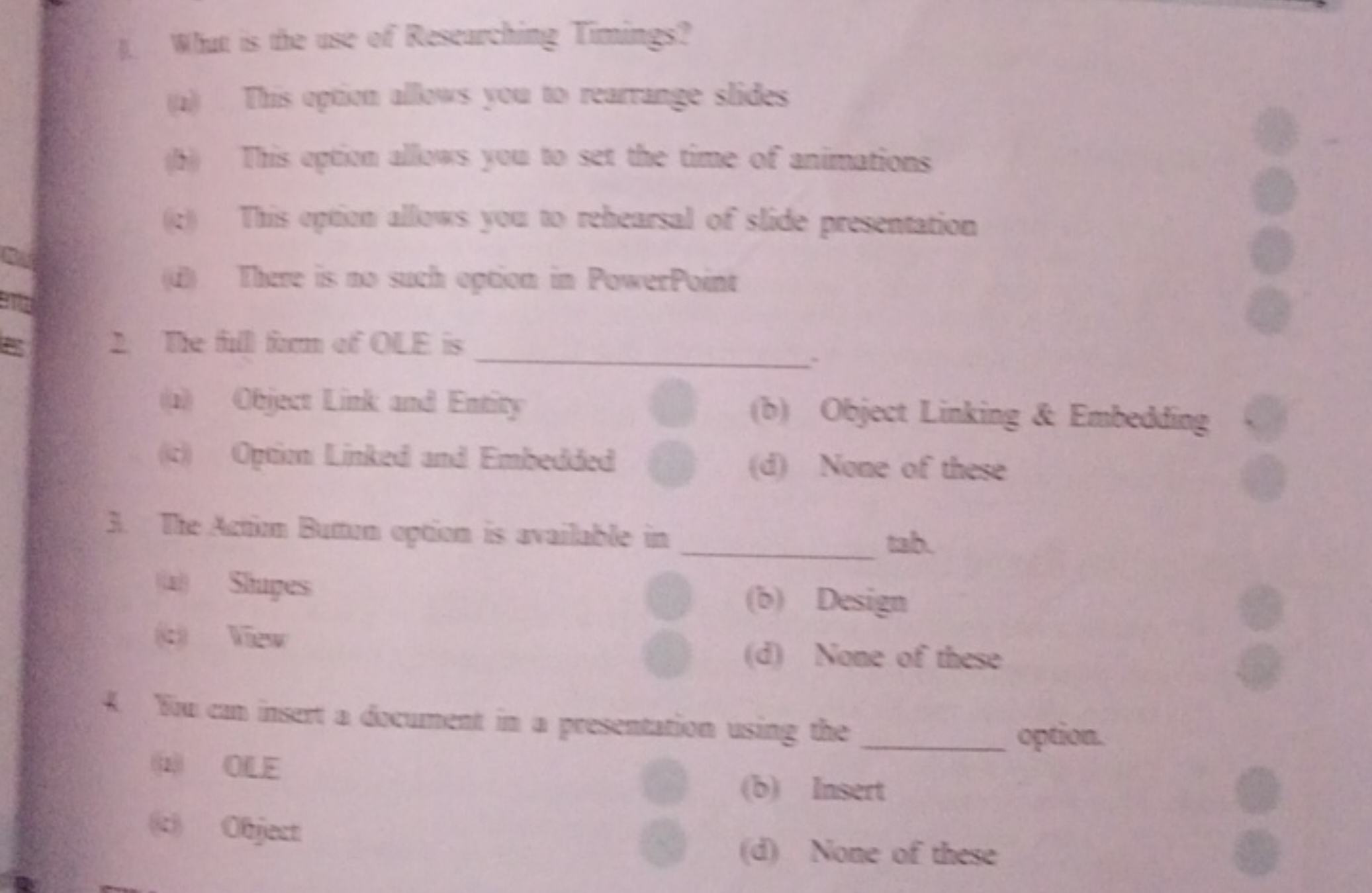 1. Whut is the us of Rexearching Timings?
(a) This ugoon allows you to