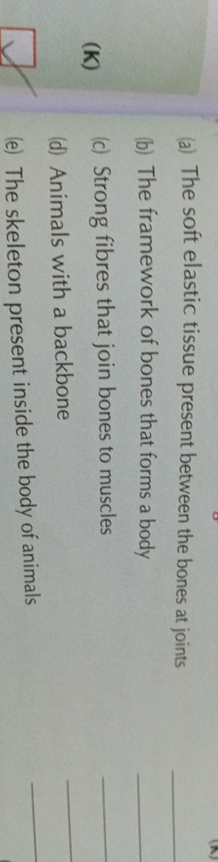 (a) The soft elastic tissue present between the bones at joints
(b) Th