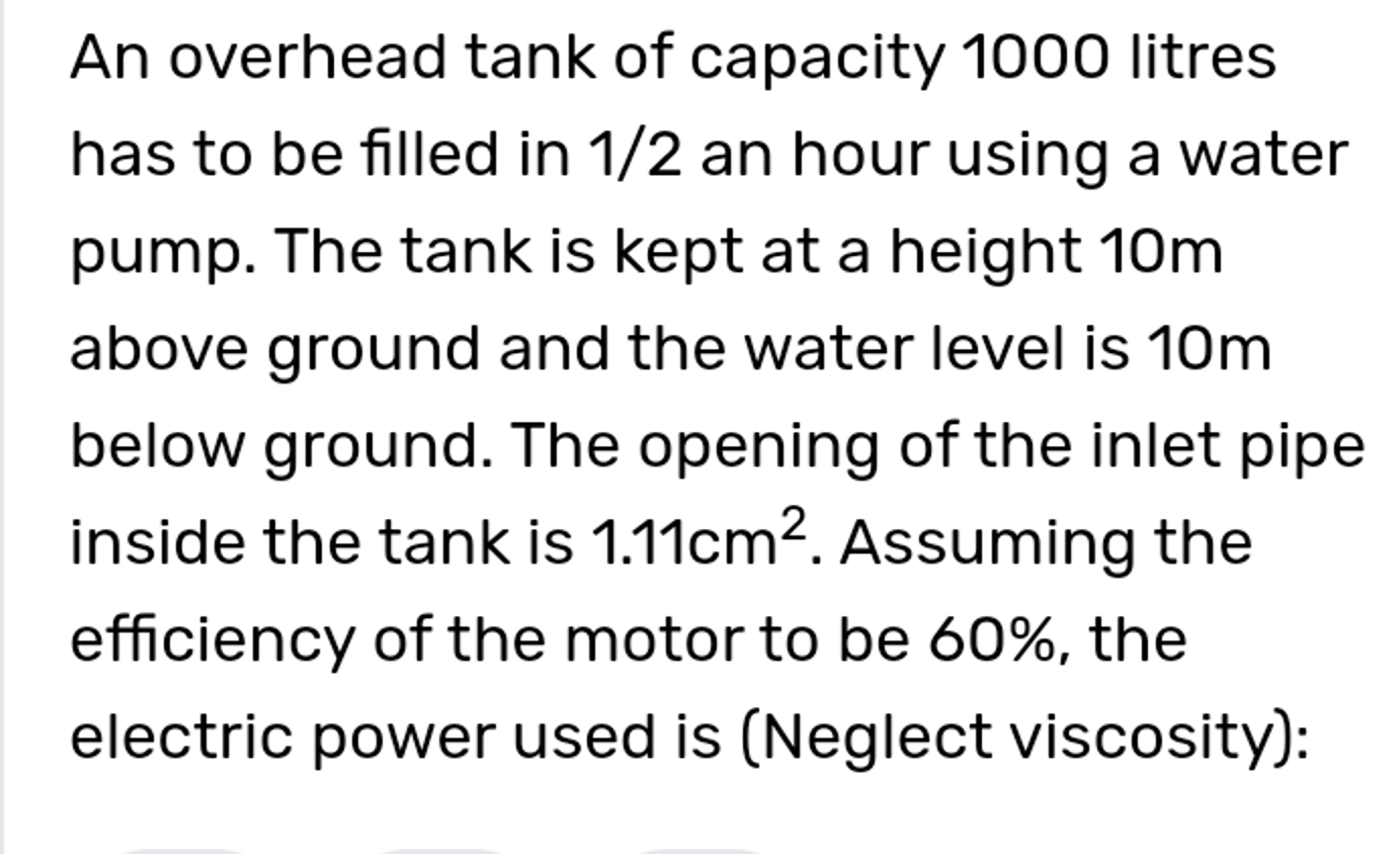 An overhead tank of capacity 1000 litres has to be filled in 1/2 an ho