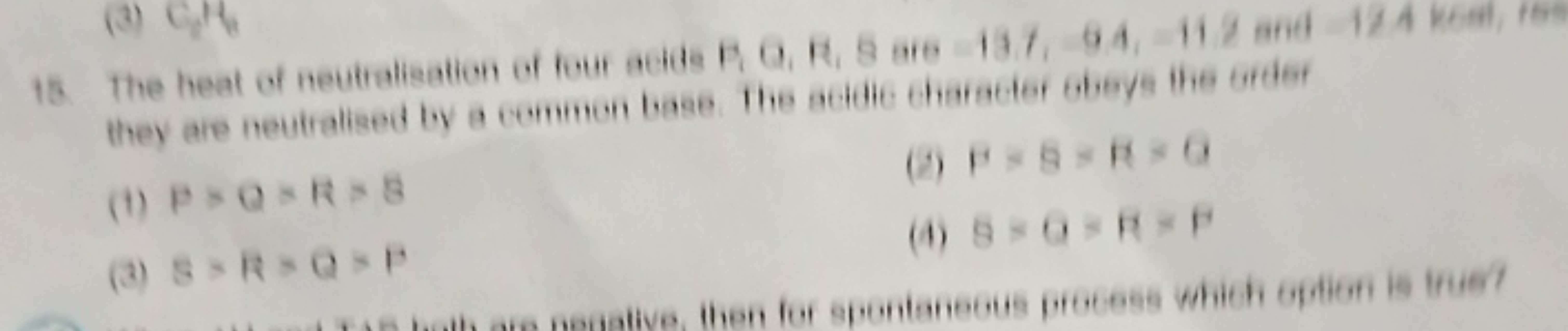 
(1) P>Q>R>B
(2) P=8=R=6
(3) S=R=Q<P
(4) B=0<R=F