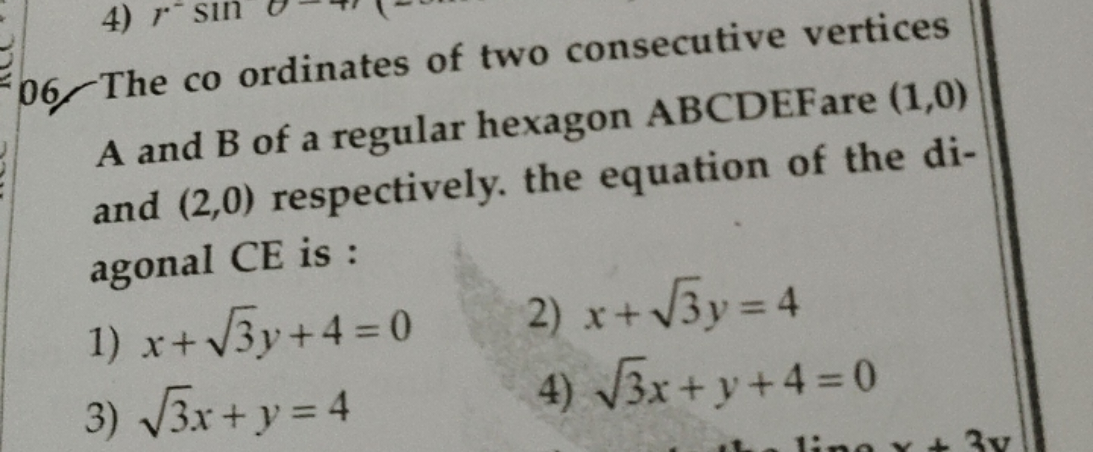 06. The co ordinates of two consecutive vertices A and B of a regular 