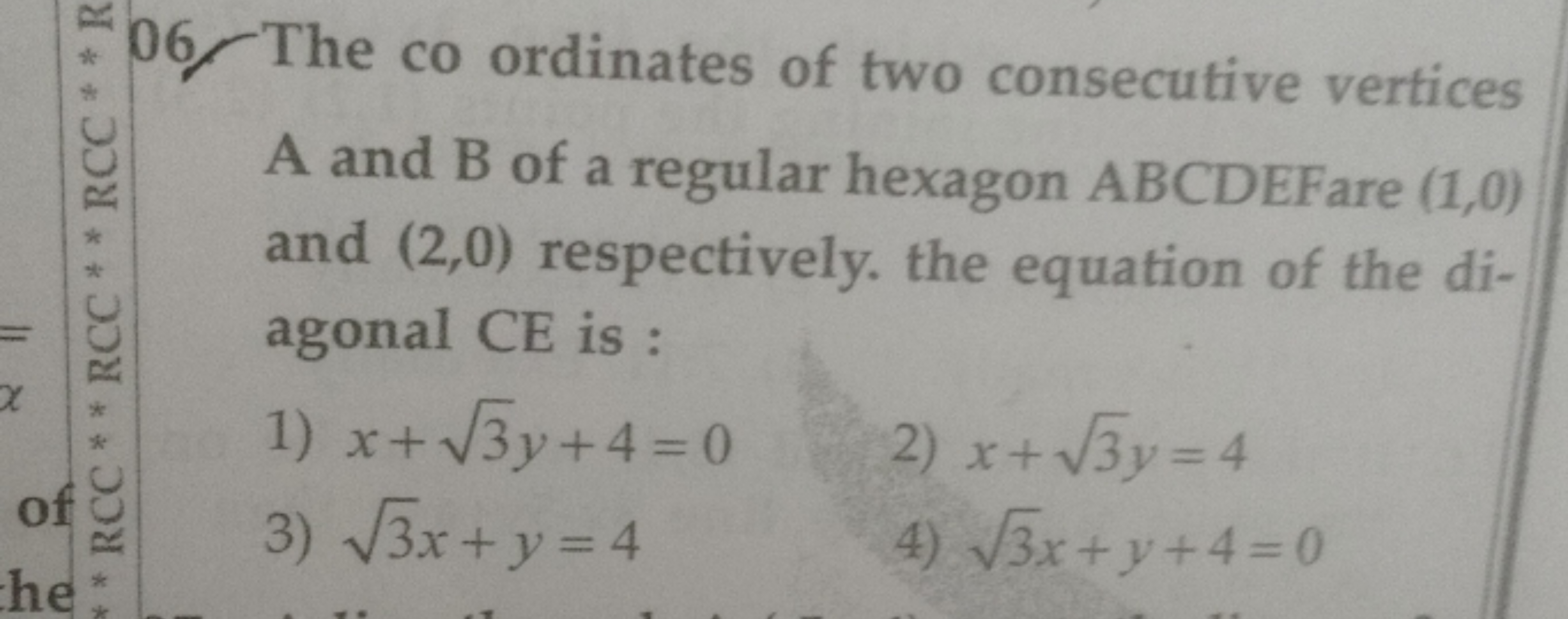 06 The co ordinates of two consecutive vertices A and B of a regular h