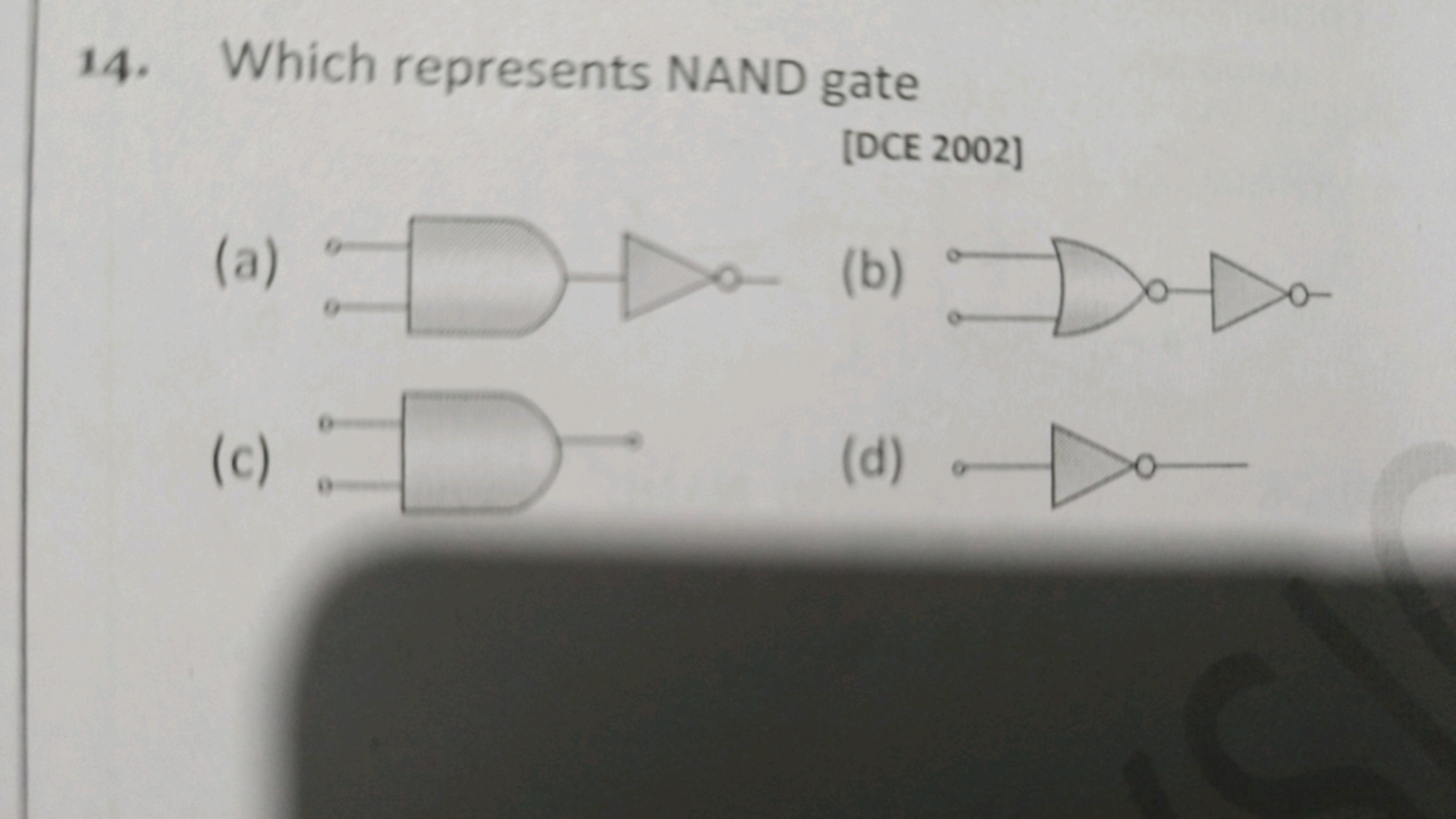 14. Which represents NAND gate
[DCE 2002]
(a)
(b)
(c)
(d)