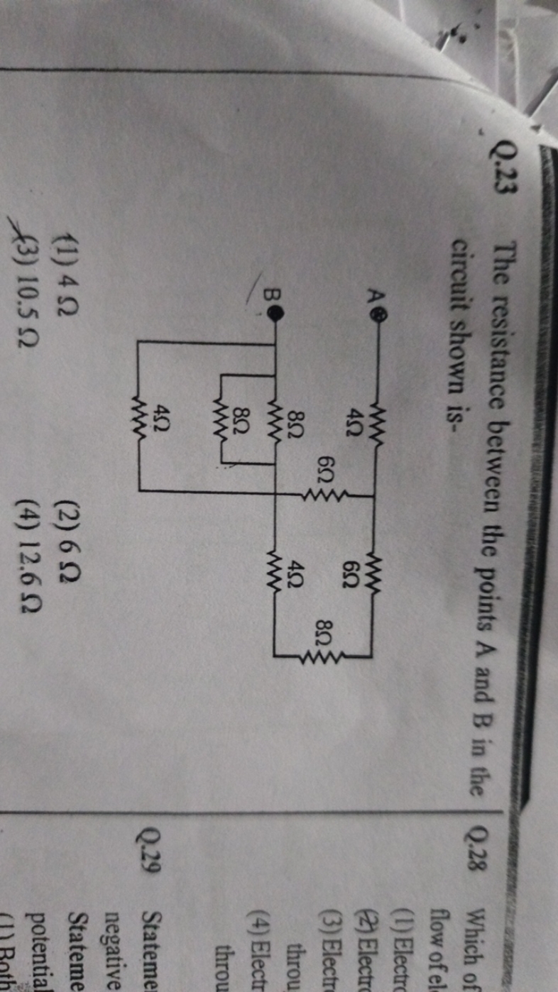 Q. 23 The resistance between the points A and B in the circuit shown i