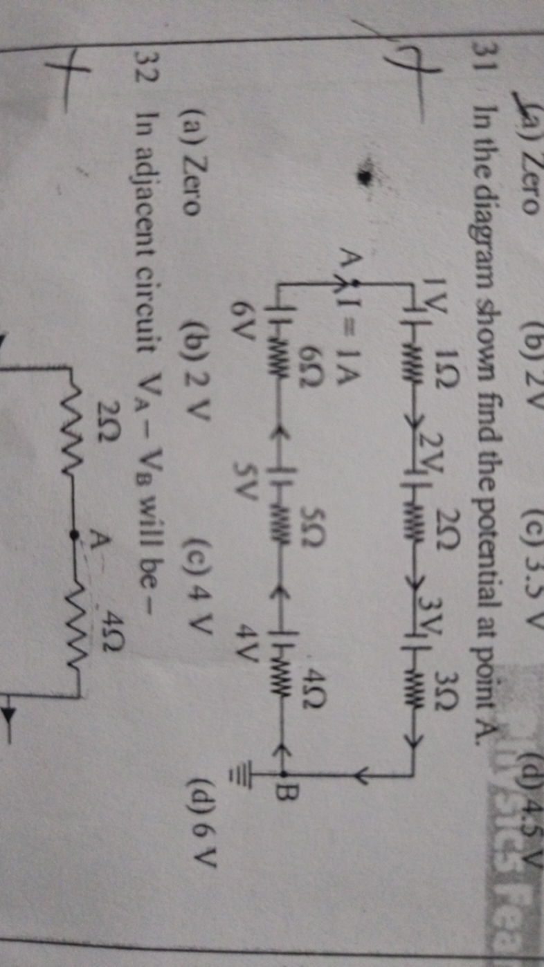 (a) Zero
(b) 2V
(c) 3.5 V
(d) 4.5 V
31 In the diagram shown find the p