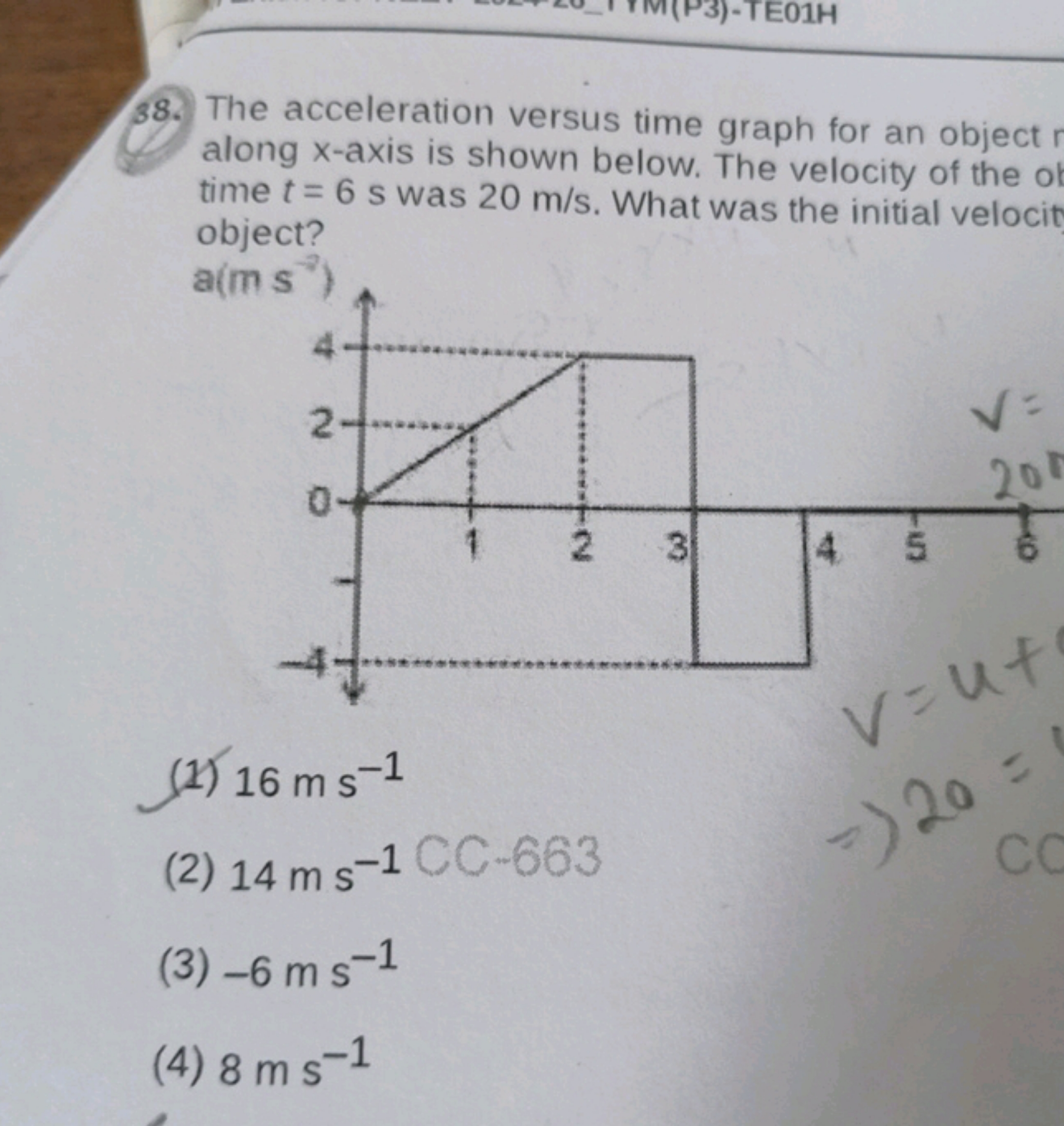 38. The acceleration versus time graph for an object along x-axis is s