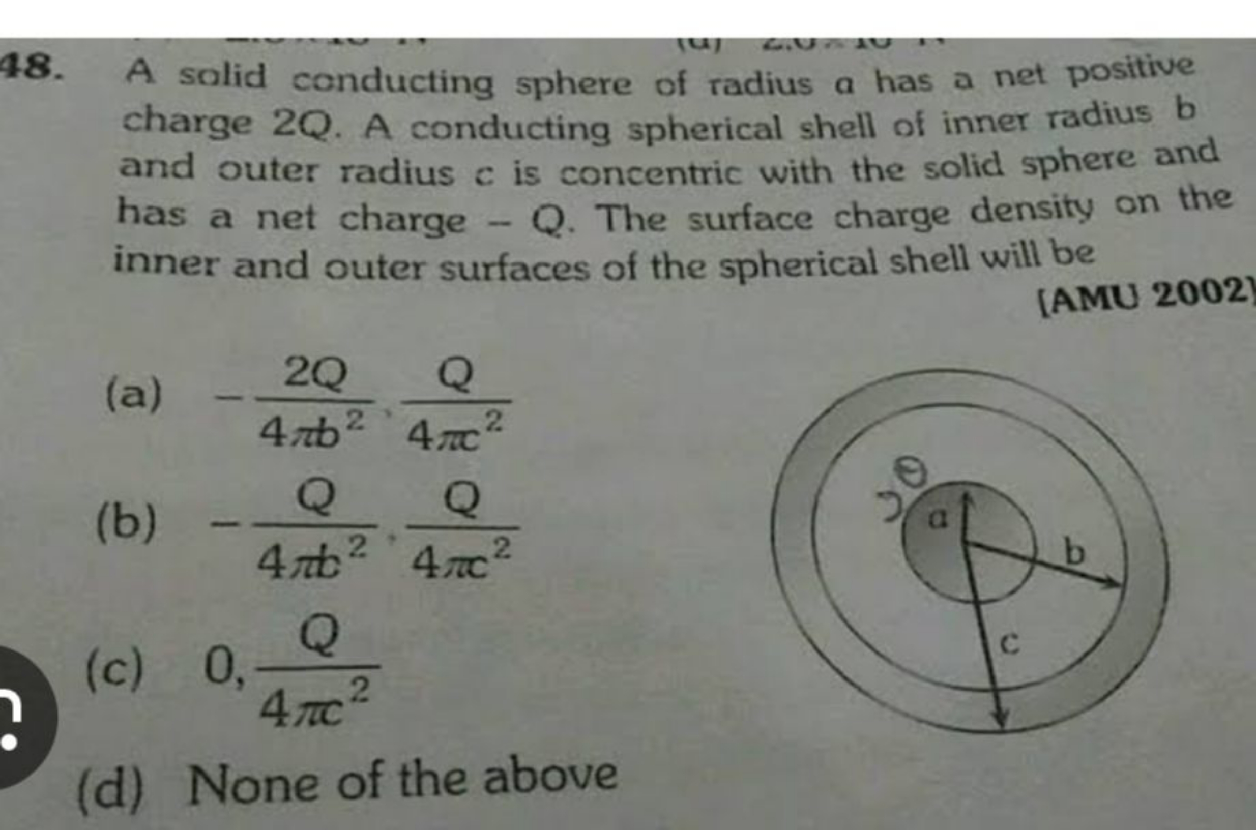 48. A solid conducting sphere of radius a has a net positive charge 2Q