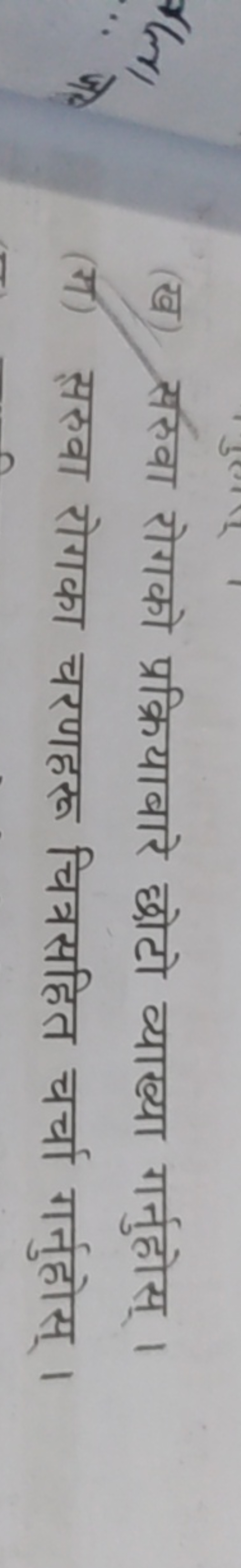 (ख) सरुवा रोगको प्रक्रियाबारे छोटो व्याख्या गर्नुहोस् ।
(ग) सरुवा रोगक