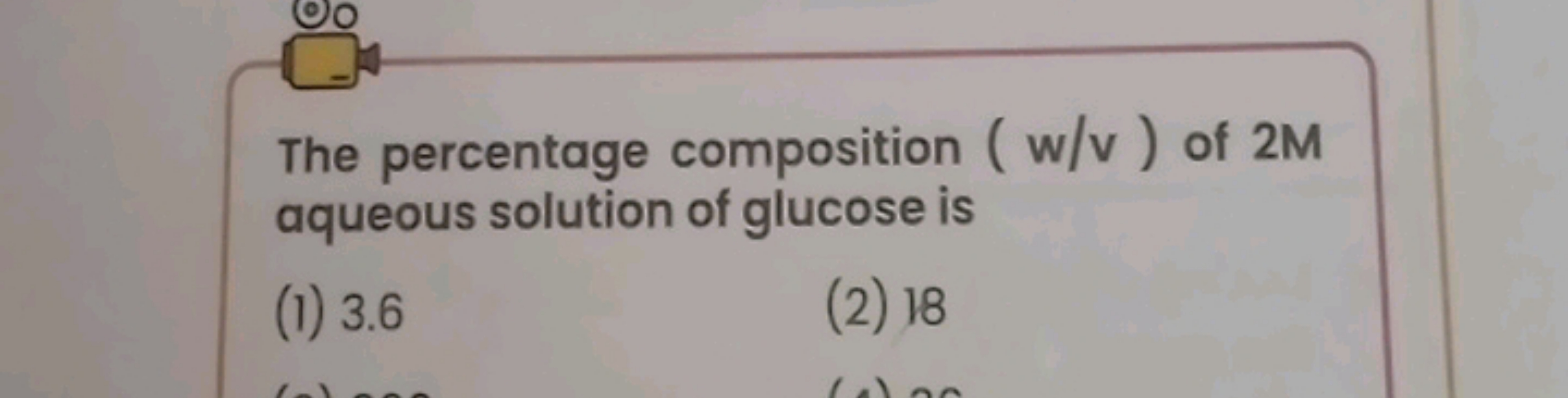 The percentage composition ( w/v ) of 2 M aqueous solution of glucose 