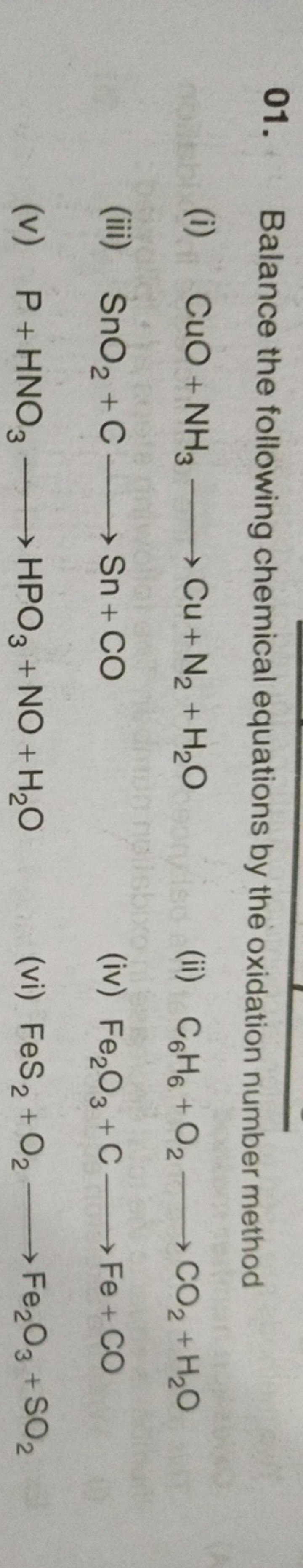 01. Balance the following chemical equations by the oxidation number m