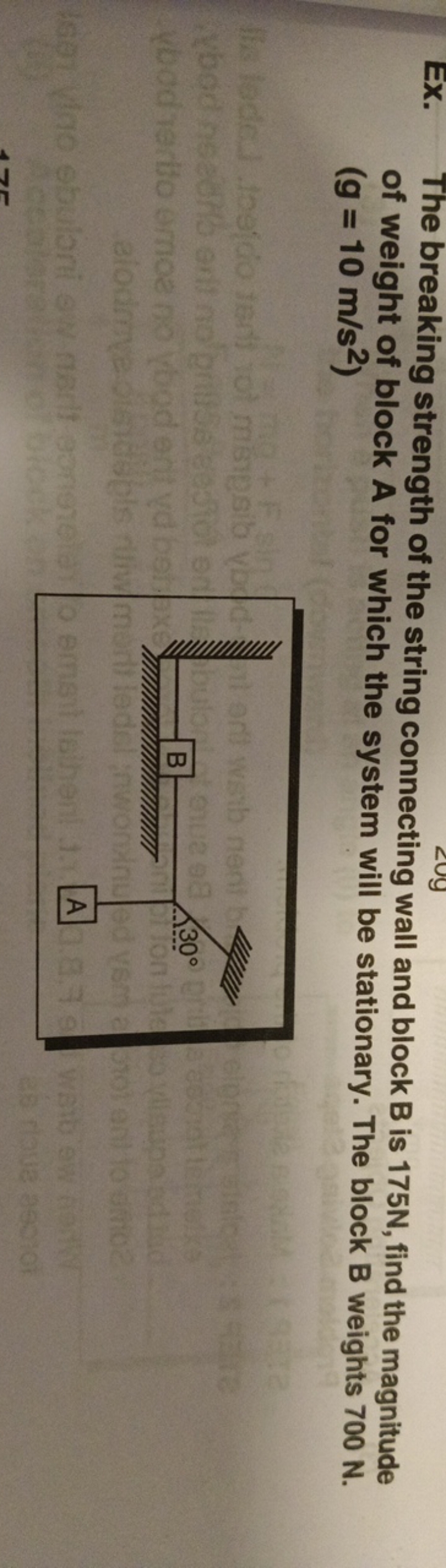 Ex. The breaking strength of the string connecting wall and block B is