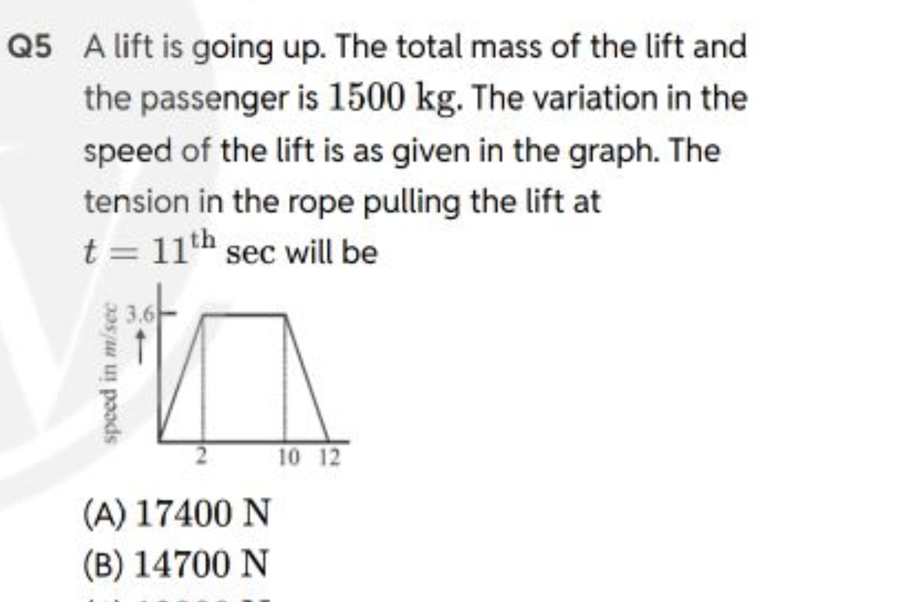 Q5 A lift is going up. The total mass of the lift and the passenger is