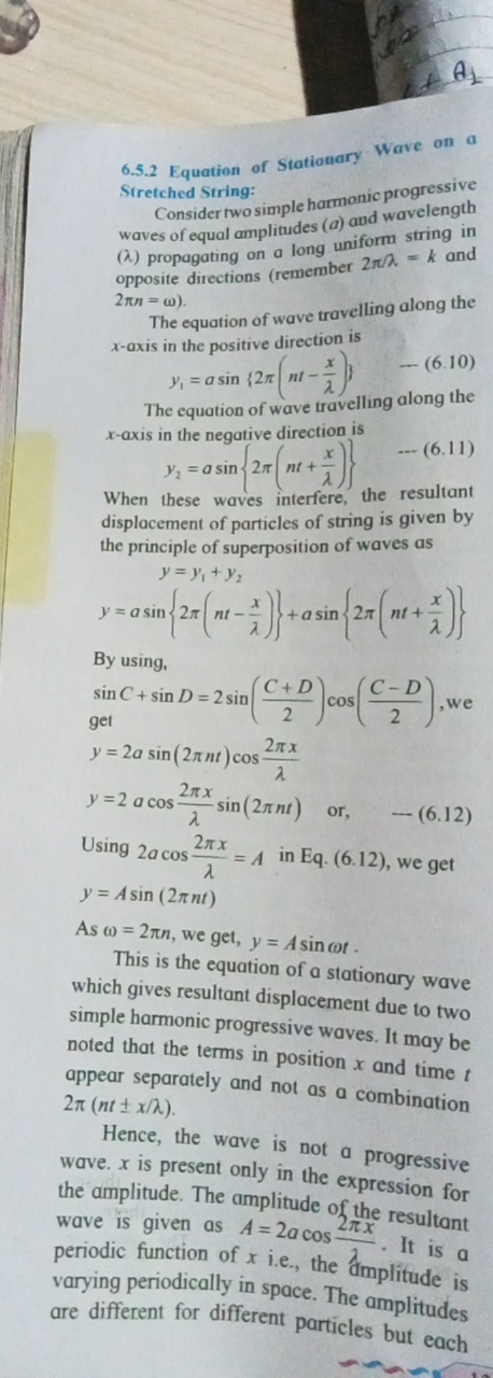 6.5.2 Equation of Stationary Wave on a

Consider two simple harmonic p