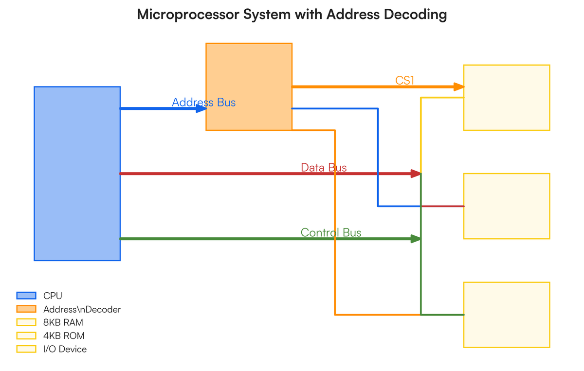 Explain the need for address mapping and address decoding in microprocess..