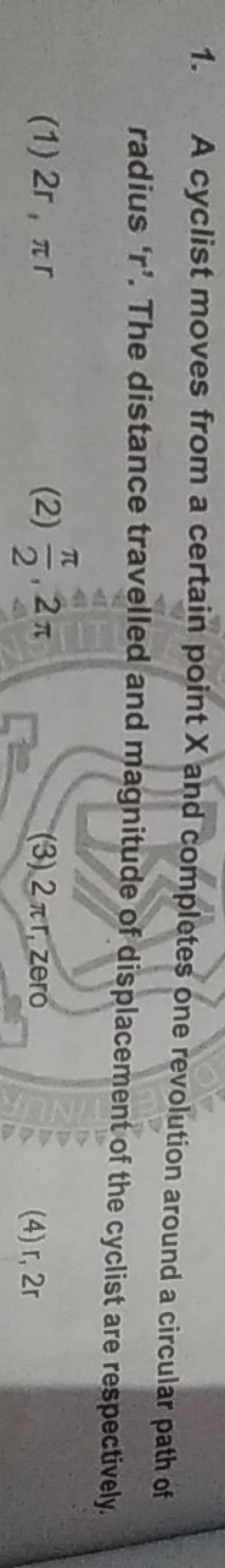 1. A cyclist moves from a certain point X and completes one revolution