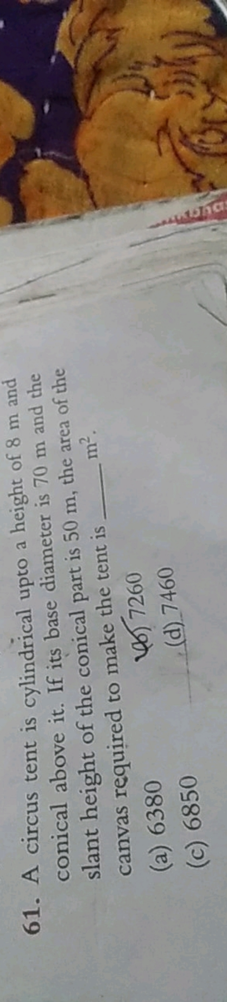61. A circus tent is cylindrical upto a height of 8 m and conical abov