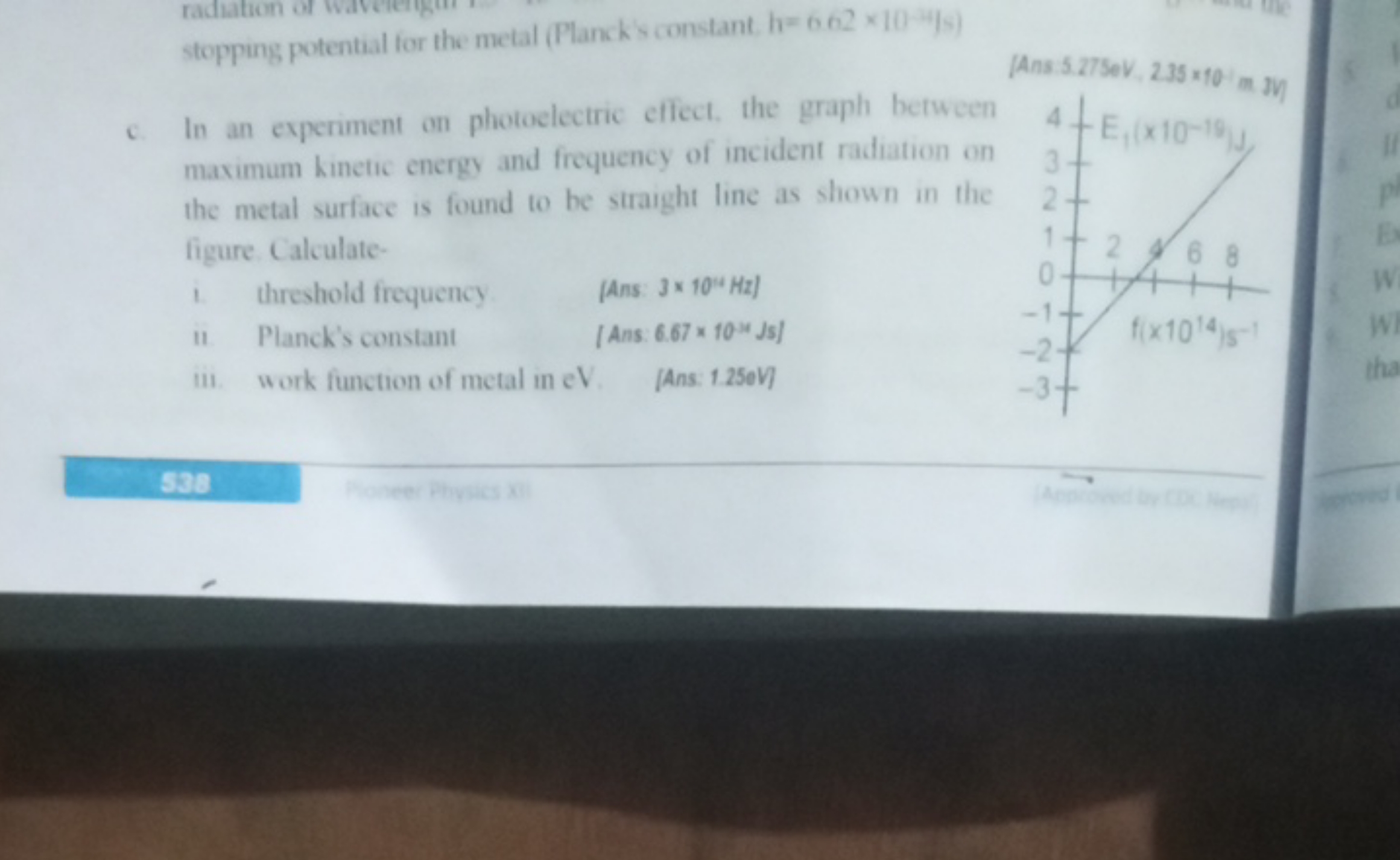 stopping potential for the metal (Planck s constant, h=6.62×10−4/s )
t