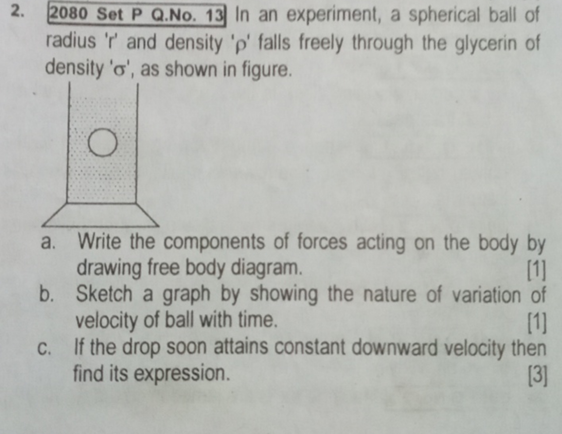 2. 2080 Set P Q.No. 13 In an experiment, a spherical ball of radius ' 