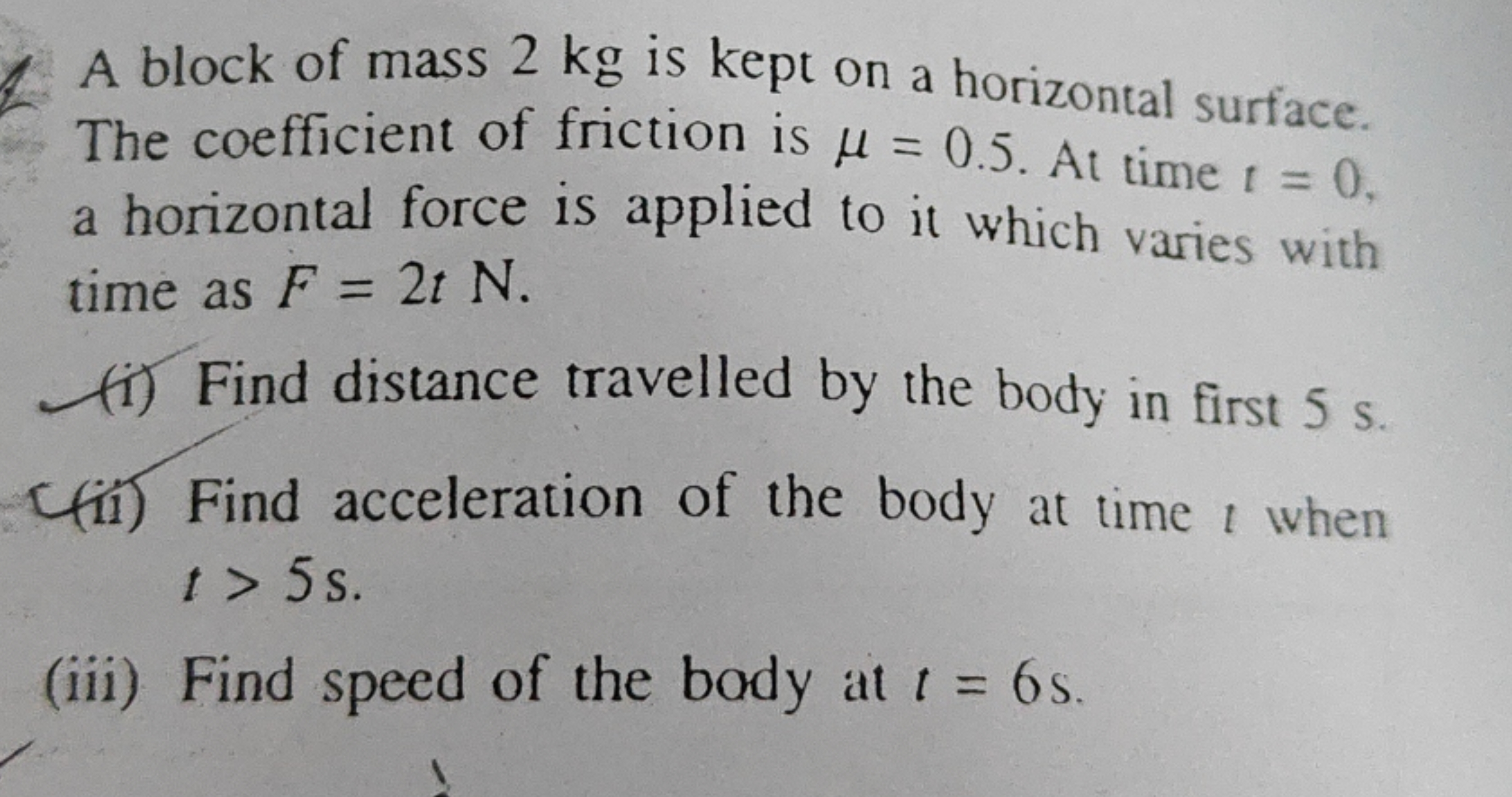 A block of mass 2 kg is kept on a horizontal surface. The coefficient 