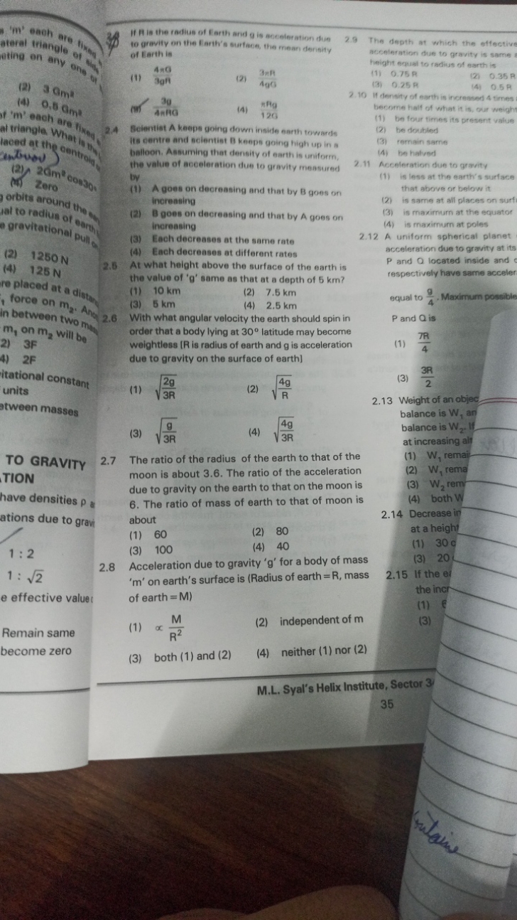 29 If h is the radius of Earth and g is acceleration due to gravity on