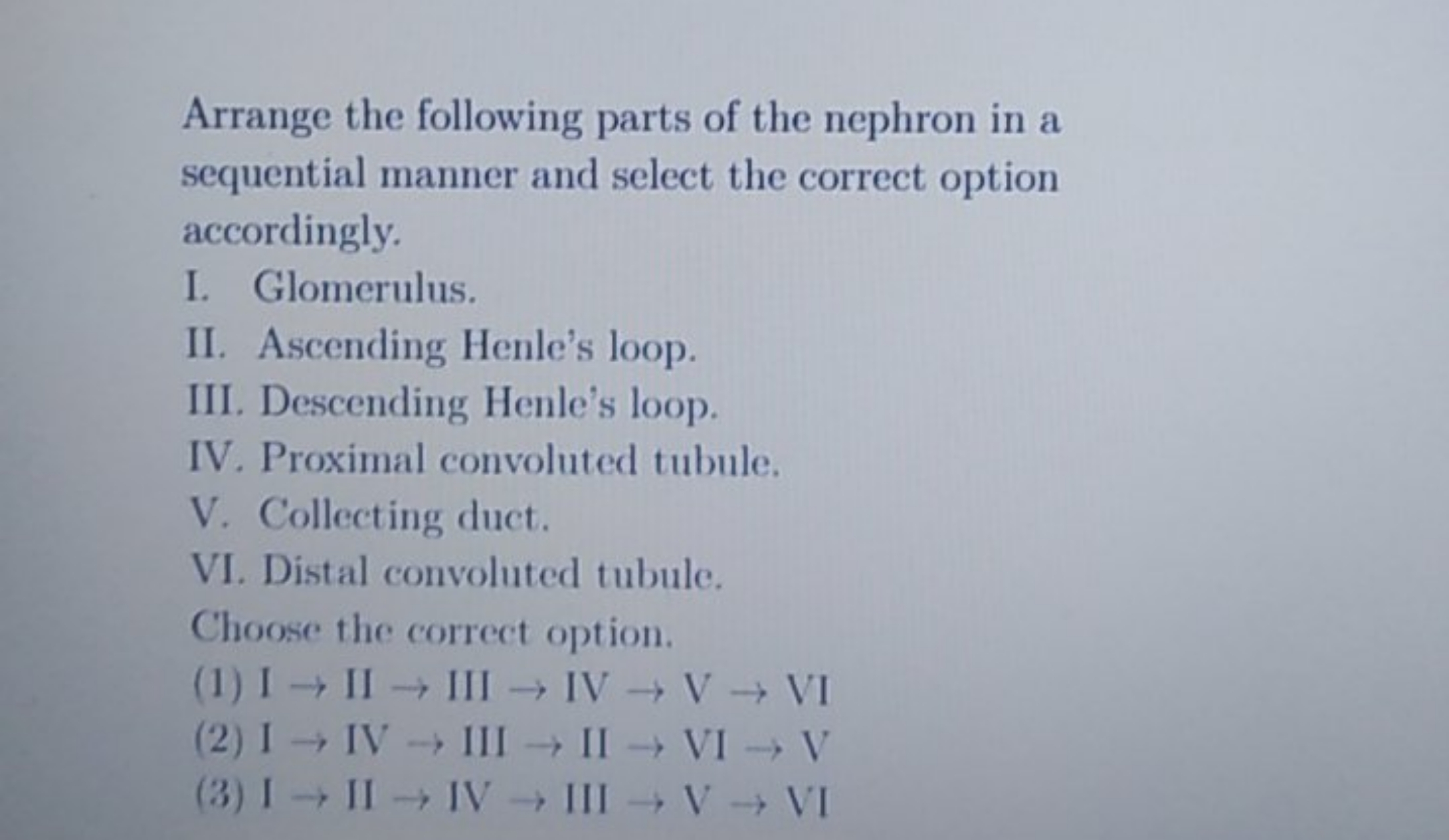 Arrange the following parts of the nephron in a sequential manner and 