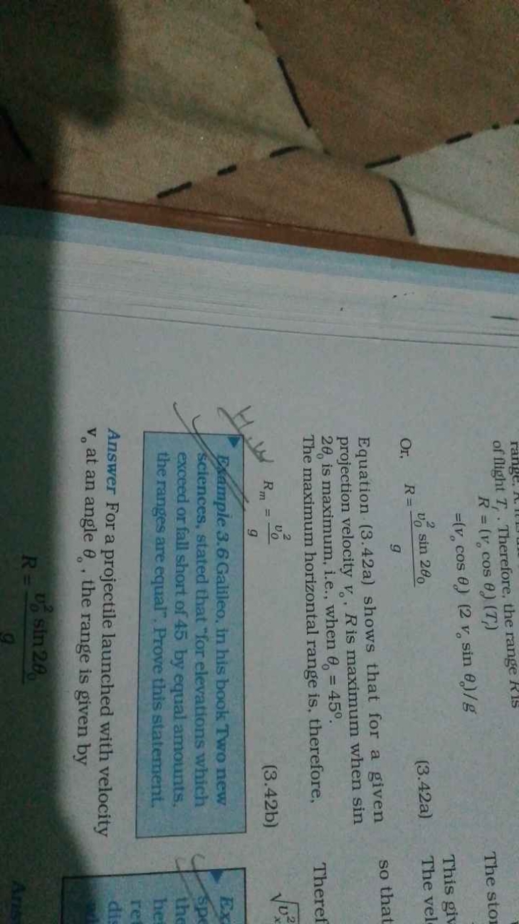 of flight Tr​. Therefore, the range R is
RR​=(vo​cosθ)(Tf​)=(vo​cosθo​