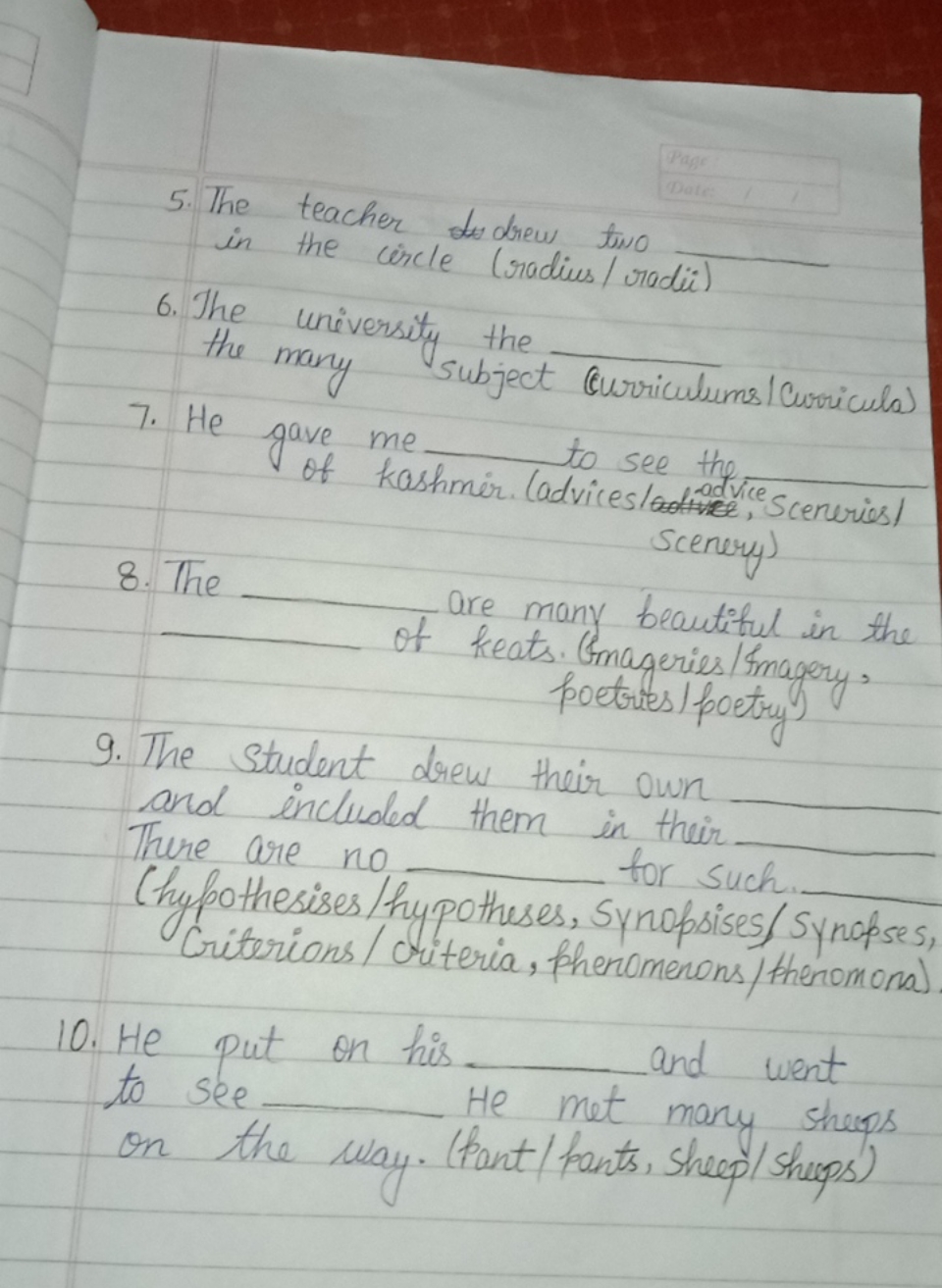 5. The teacher shew two in the circle (radius /radii)
6. The universit