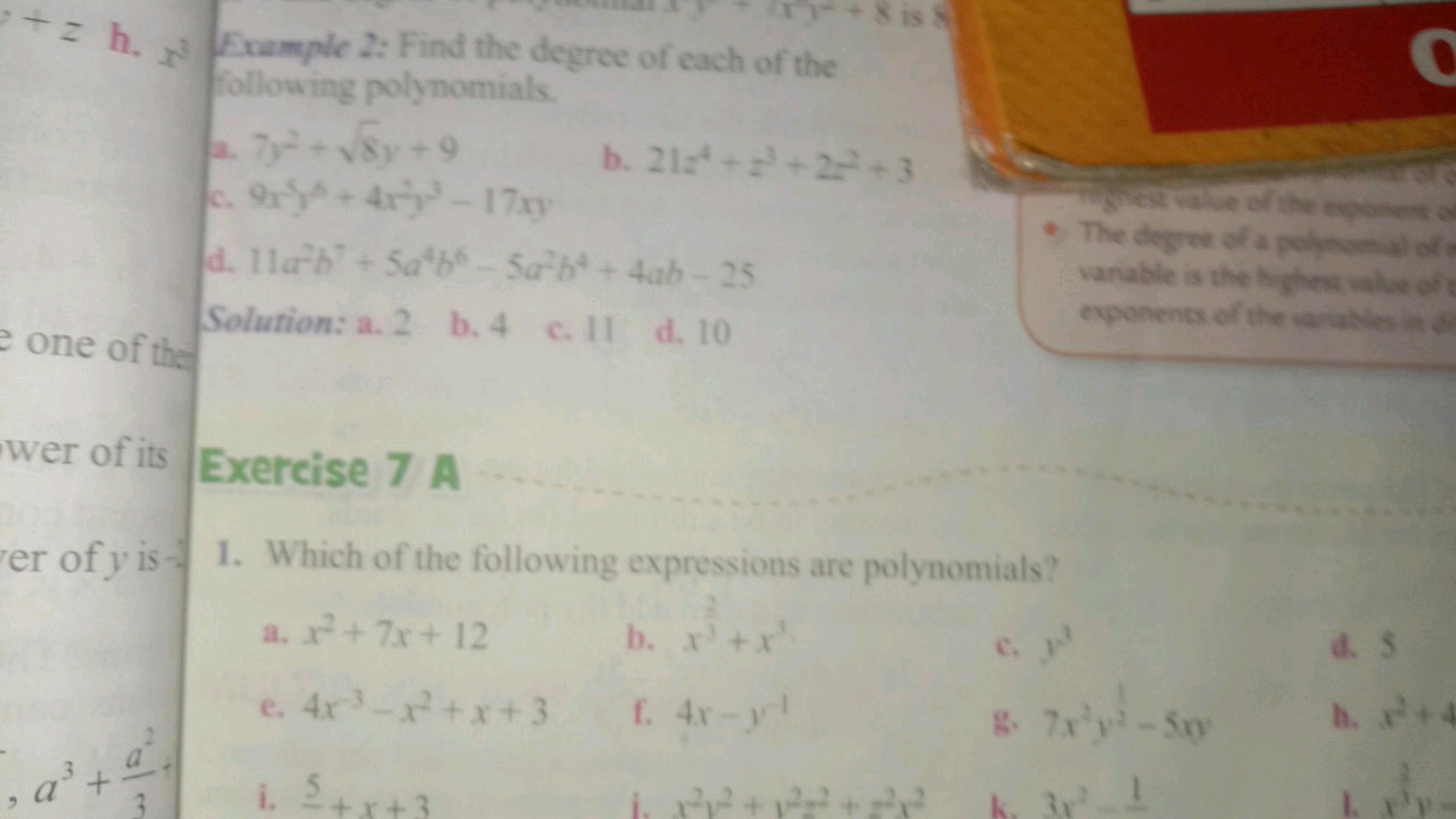 +z h. Example 2: Find the degree of each of the
following polynomials
