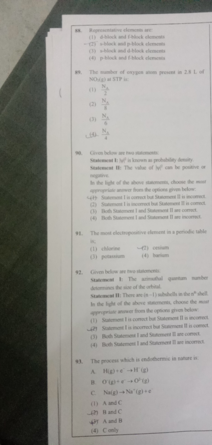 88. Representative elements are:
(1) d-block and f-block elements
(2) 