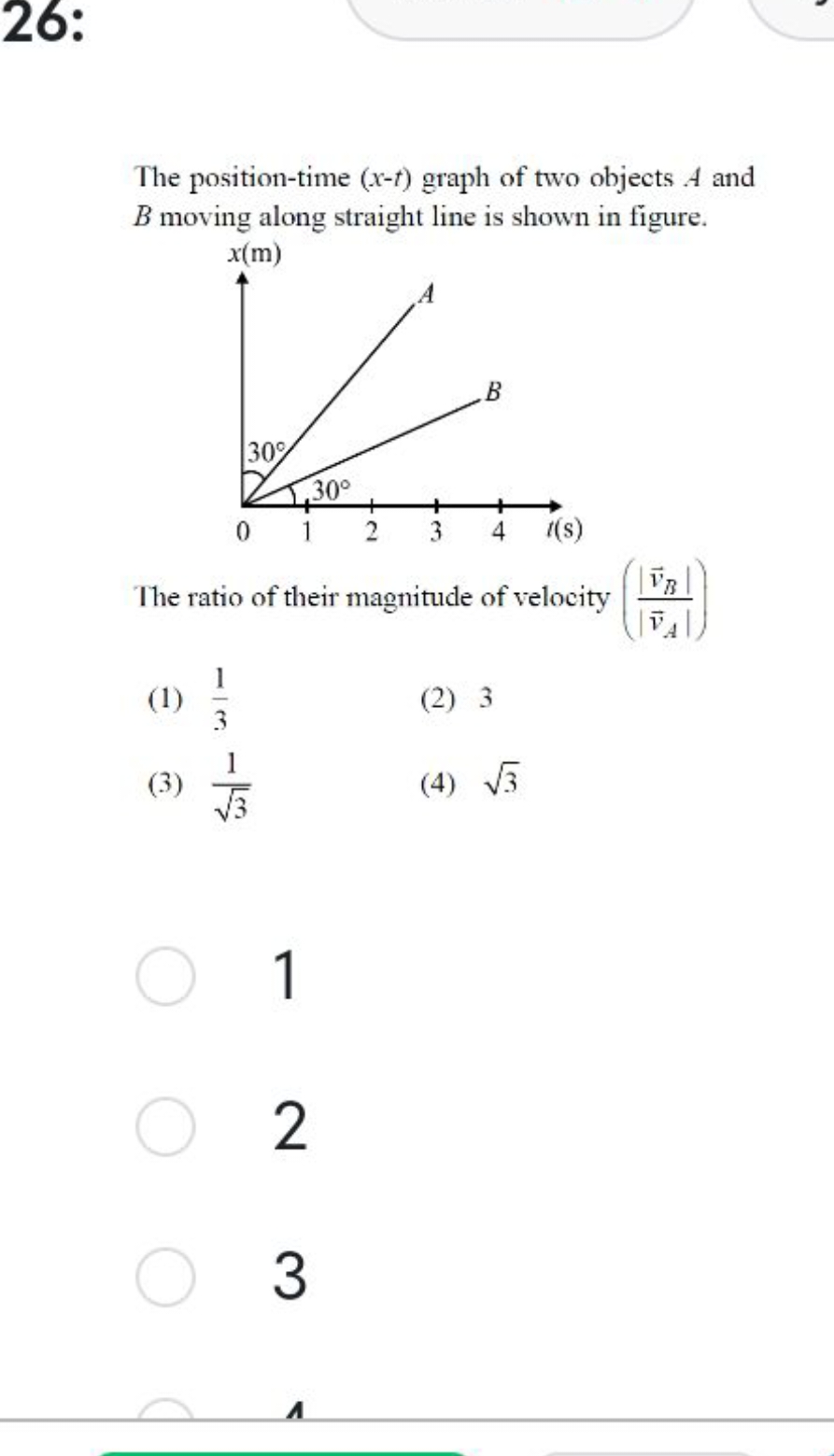 26:

The position-time ( x−t ) graph of two objects A and B moving alo