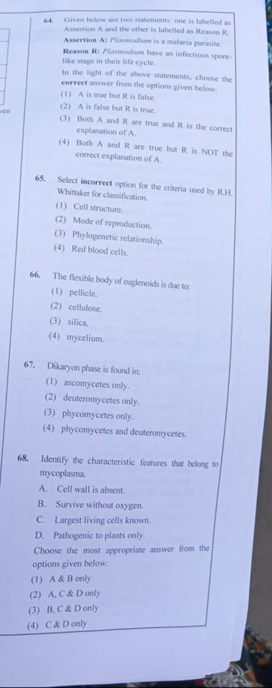 64. Given below are two statements: one is labelled as Assertion A and