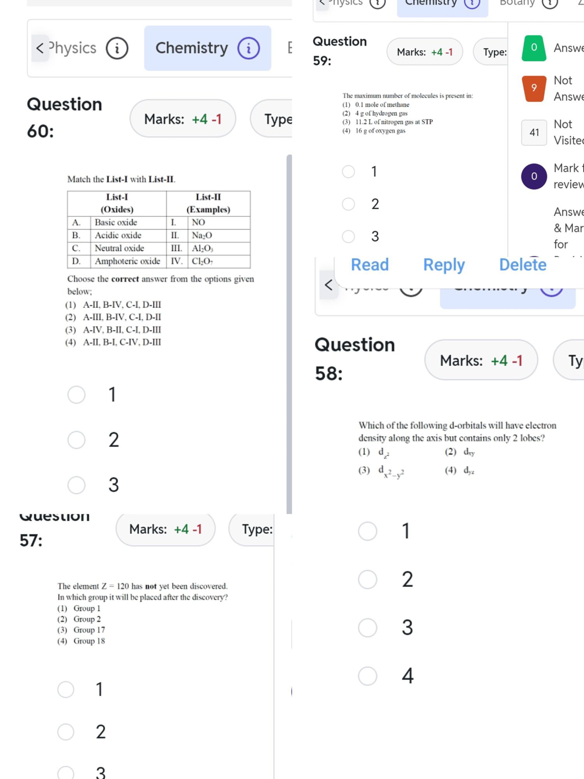 Na2​O \\
\hline C. & Neutral oxide & III. & Al2​O3​ \\
\hline D. & Amp