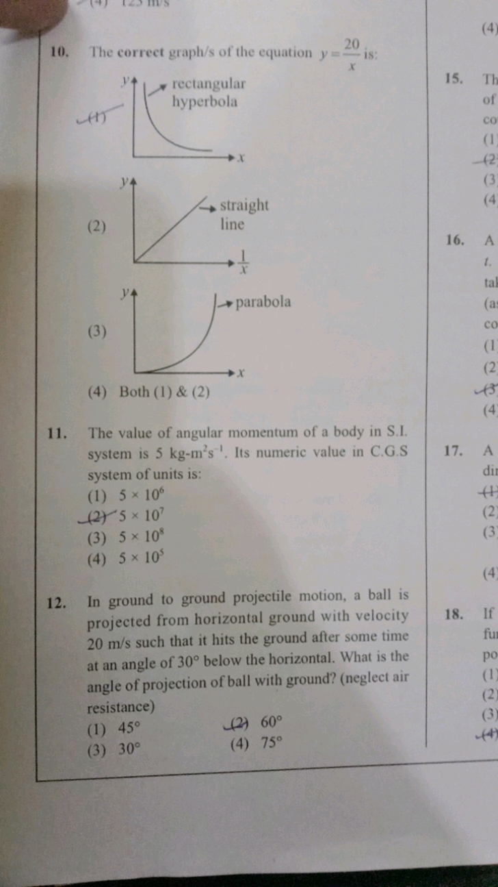 10. The correct graph/s of the equation y=x20​ is:
(1)
(2)
(3)
(4) Bot