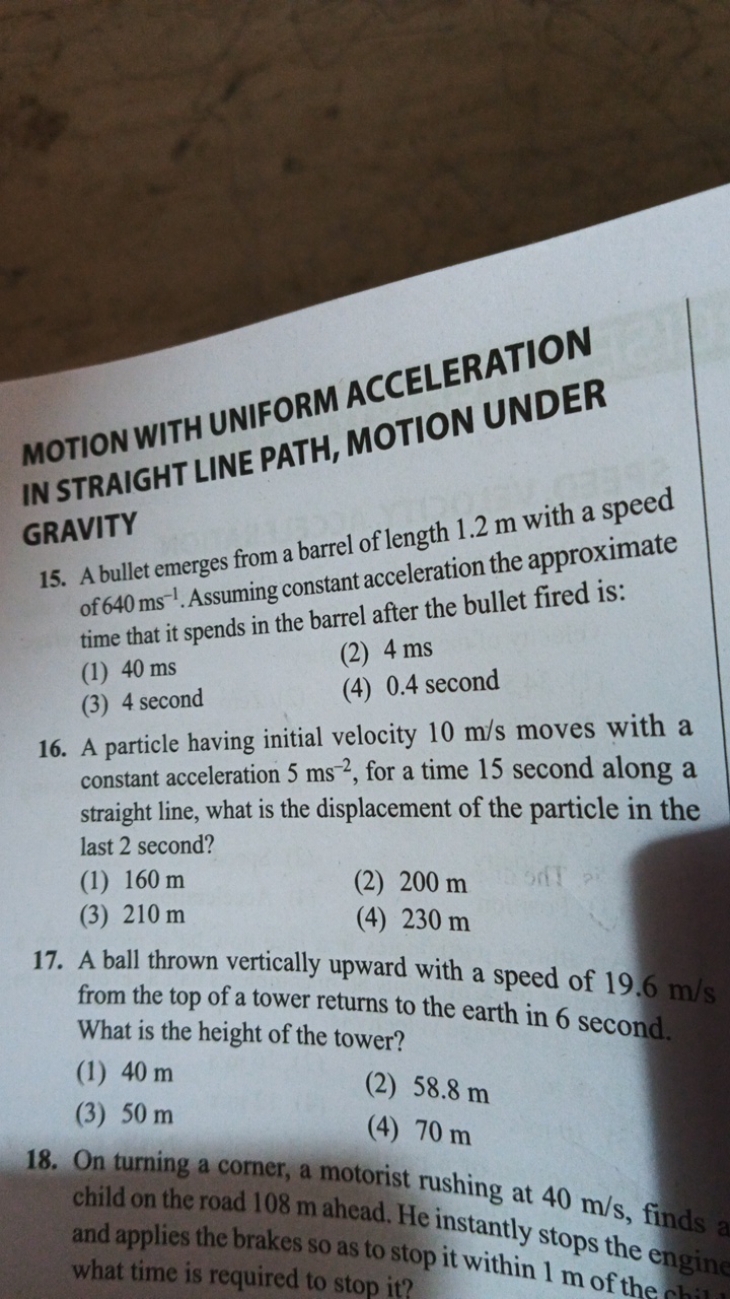 MOTION WITH UNIFORM ACCELERATION IN STRAIGHT LINE PATH, MOTION UNDER
1