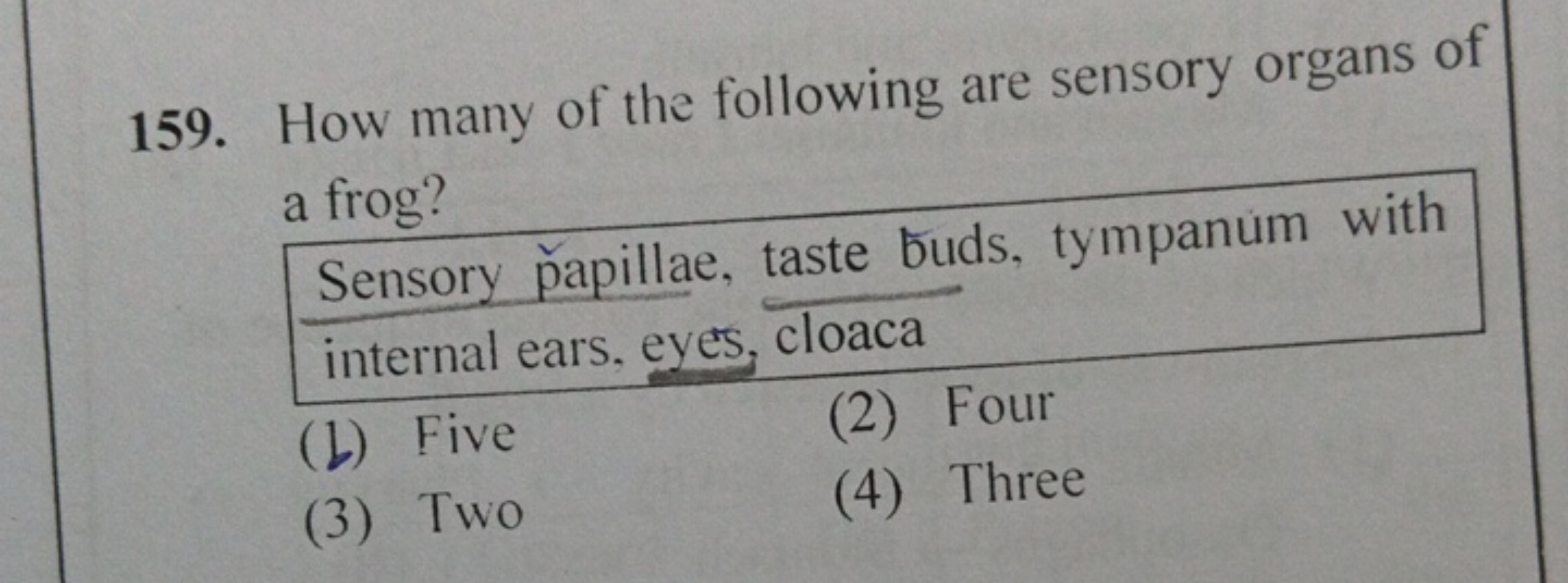 159. How many of the following are sensory organs of a frog?
Sensory p