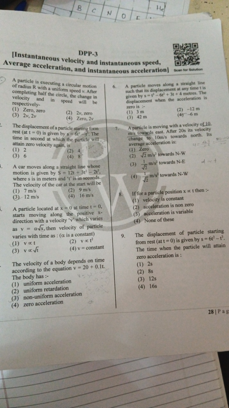 DPP-3
[Instantaneous velocity and instantaneous speed, Average acceler