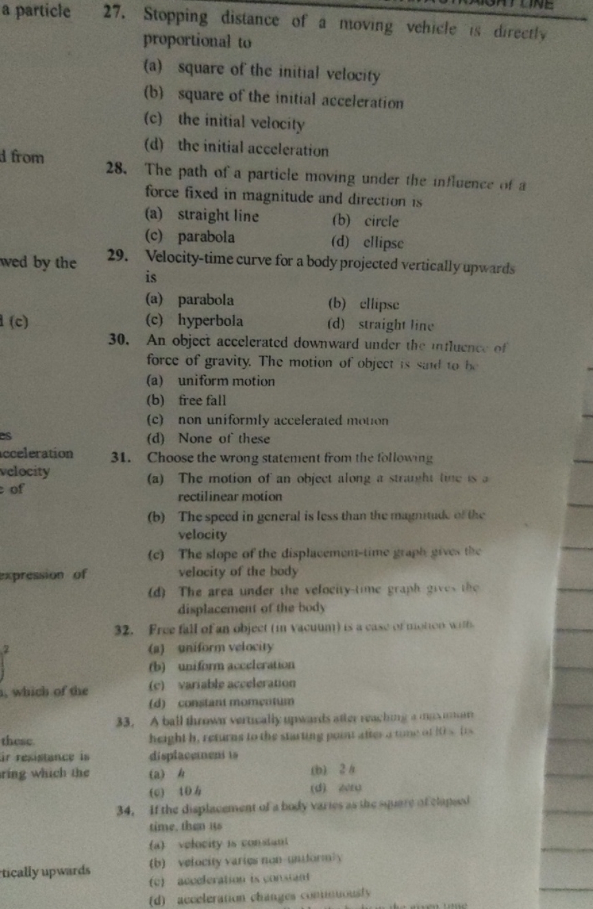 a particle d from wed by the (c) es icceleration velocity of expressio