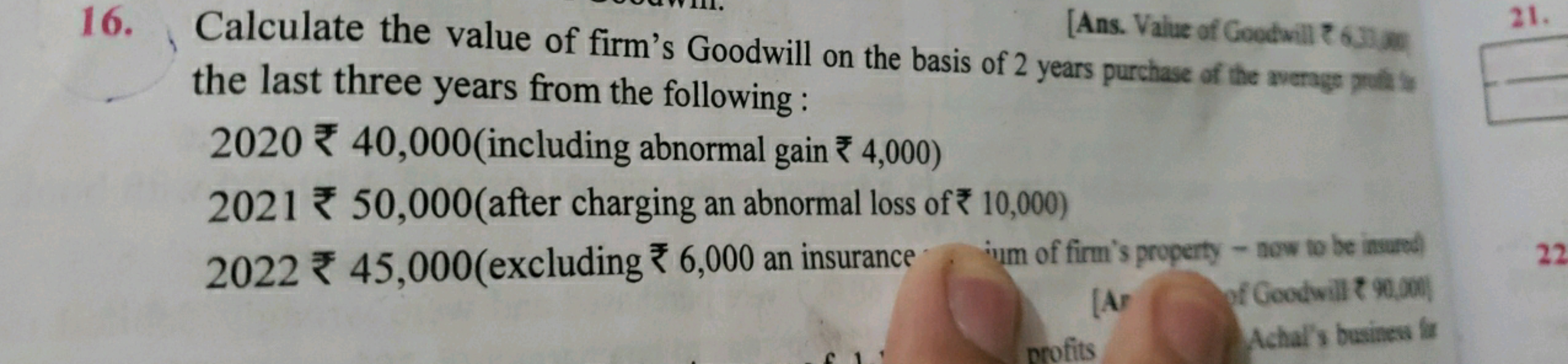 16. Calculate the value of firm's Goodwill on the basis of 2 years pur