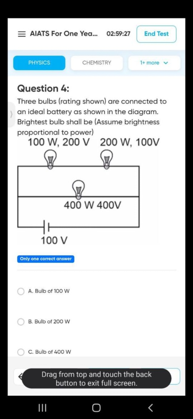 AIATS For One Yea...
02:59:27
End Test
PHYSICS
CHEMISTRY
1+ more

Ques