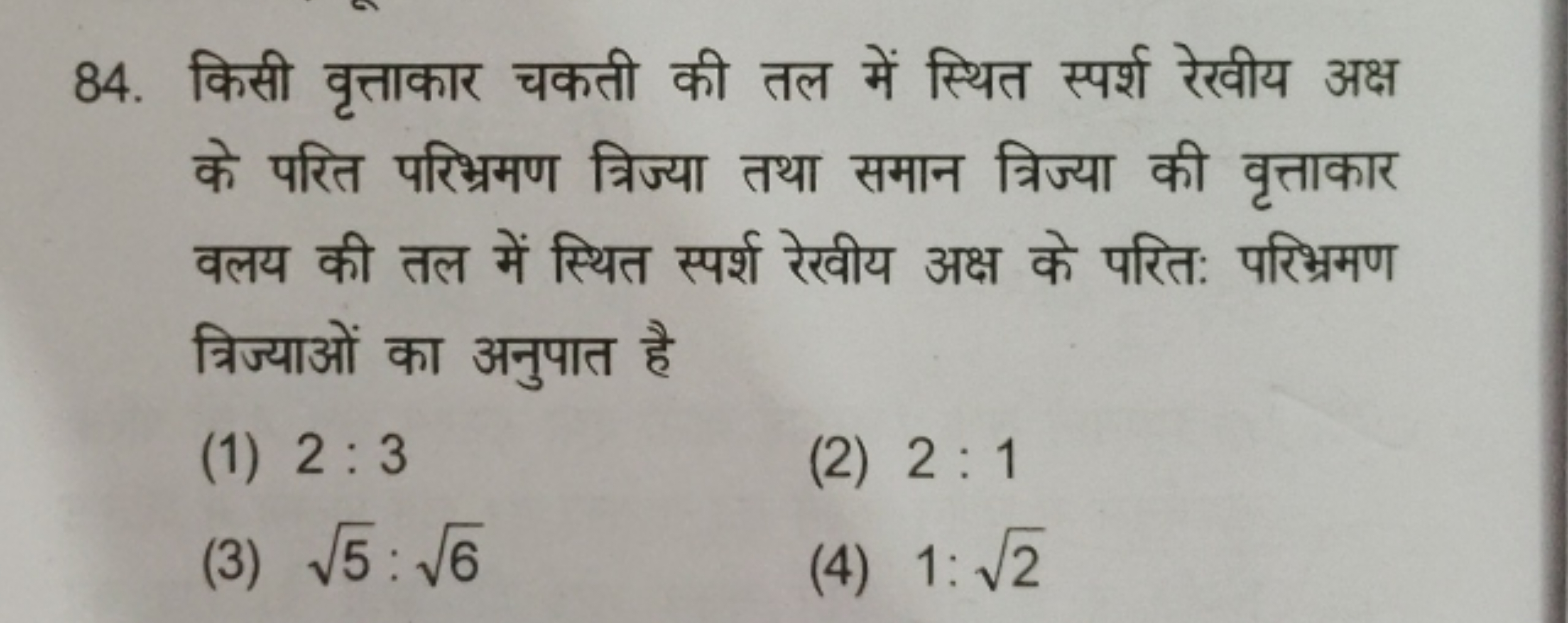 84. किसी वृत्ताकार चकती की तल में स्थित स्पर्श रेखीय अक्ष के परित परिभ