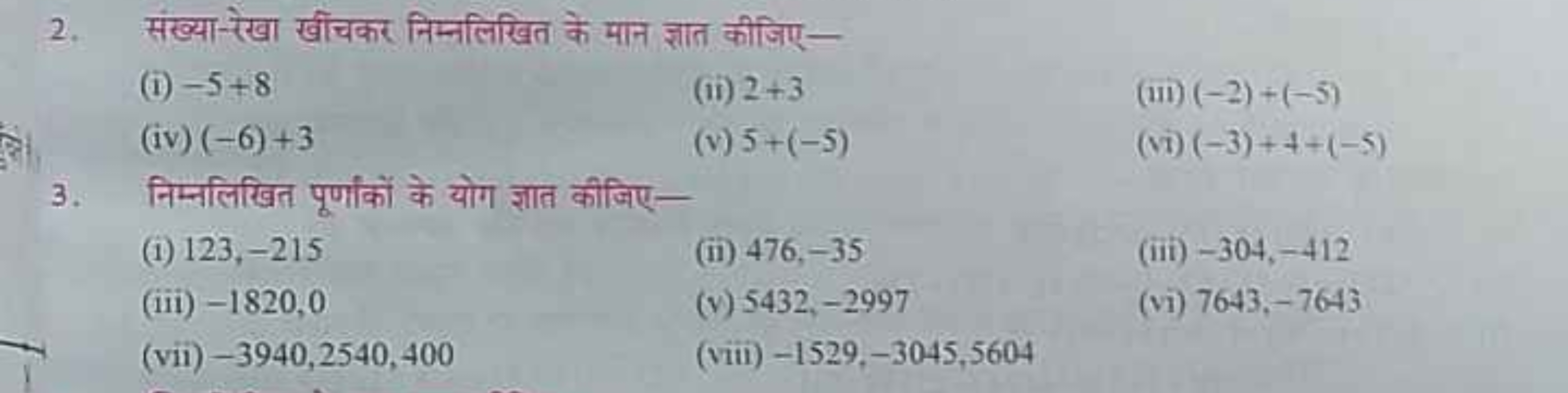 2. संख्या-रेखा खींचकर निम्नलिखित के मान ज्ञात कीजिए-
(i) −5+8
(ii) 2+3