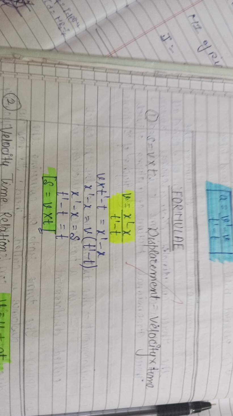 FORMULAE
(1) s=v×t
Displacement velocity x time
\[
\begin{array} { l }