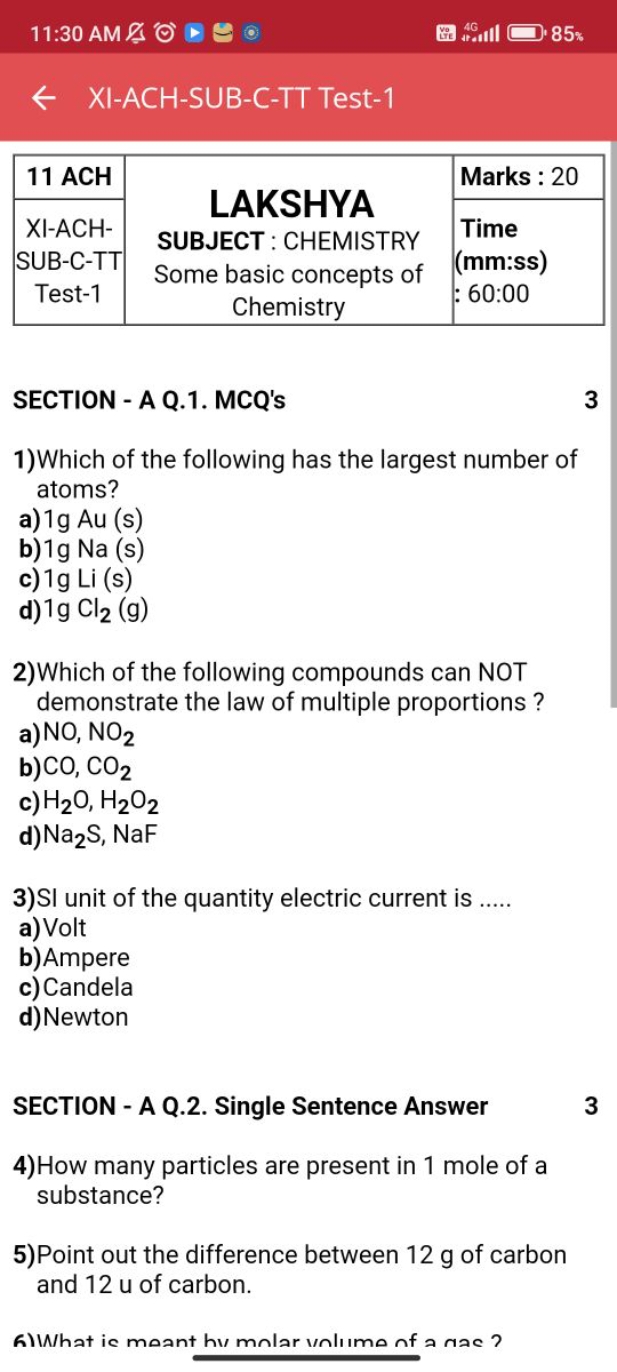 11:30 AM 8
○
AS
85x
XI-ACH-SUB-C-TT Test-1
11 ACH\multirow{3}{*}{\begi