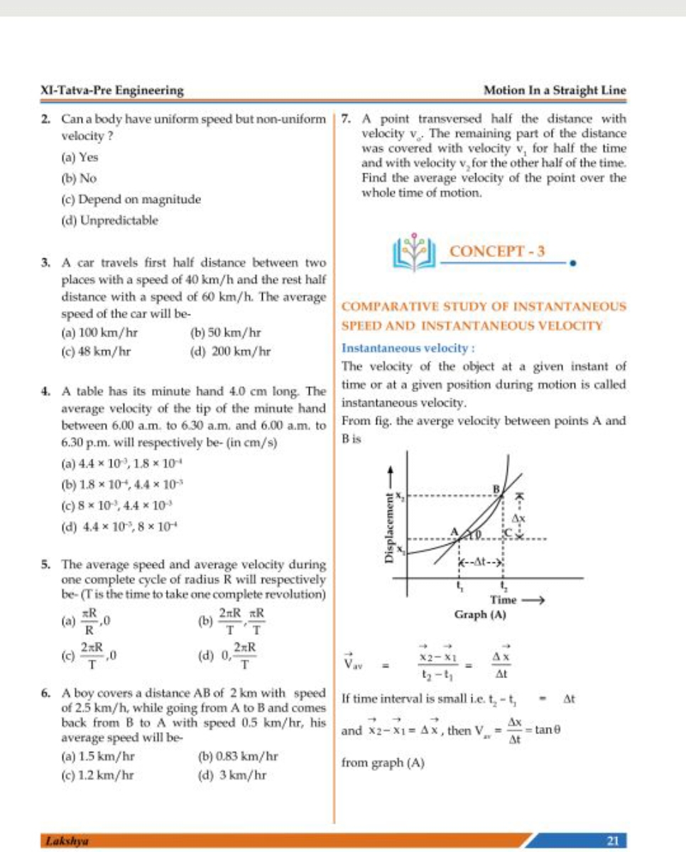 XI-Tatva-Pre Engineering
Motion In a Straight Line
2. Can a body have 