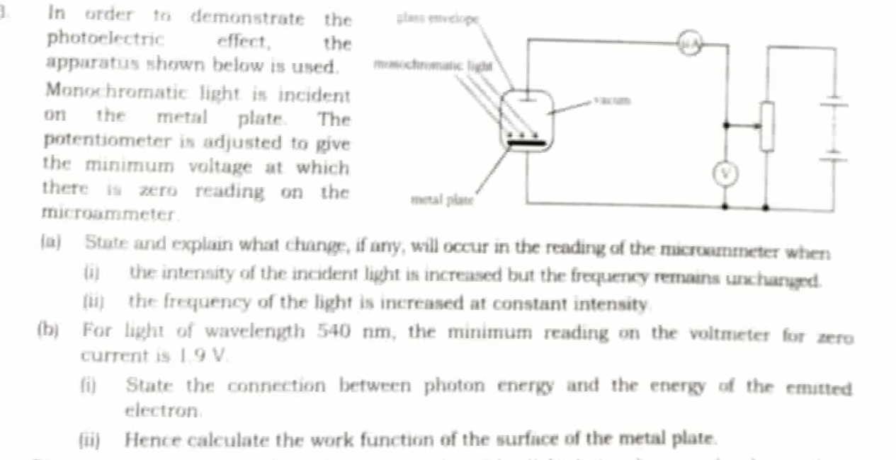 1. In order to demonstrate the photoelectric effect, the apparatus sho