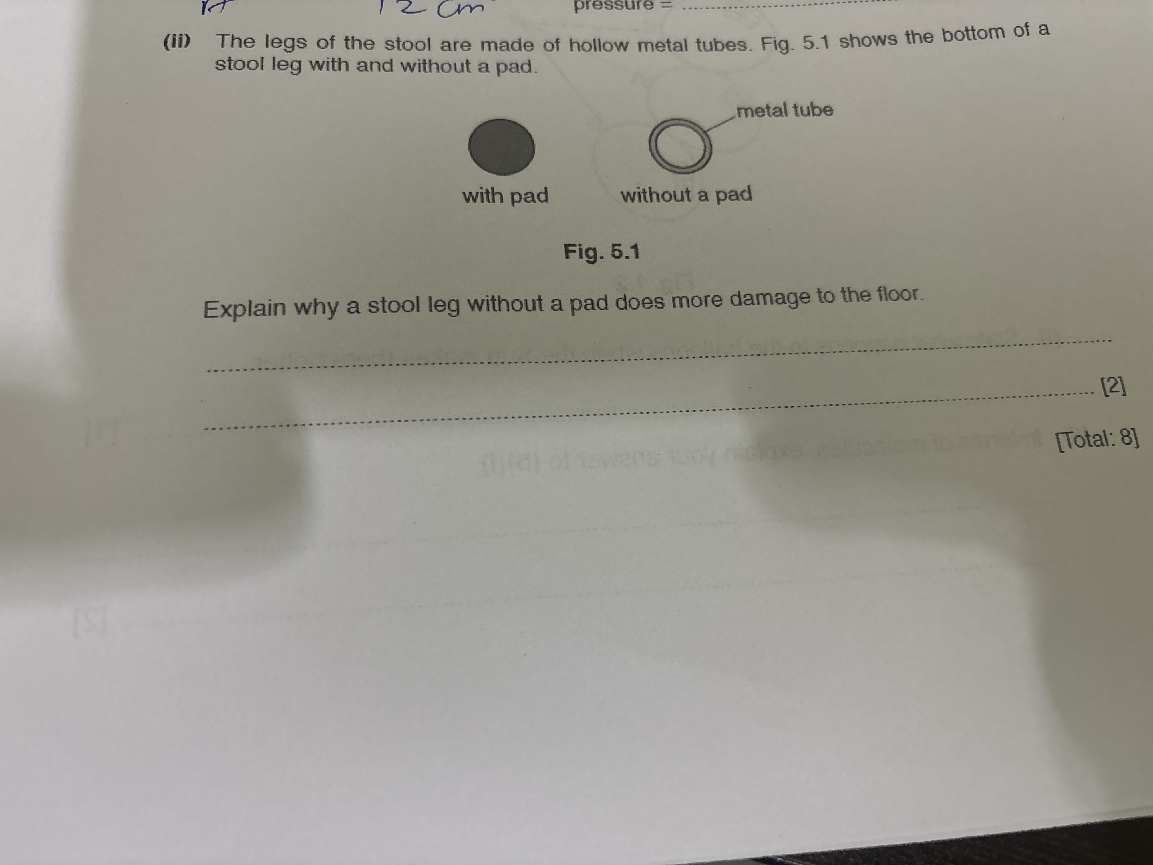 (ii) The legs of the stool are made of hollow metal tubes. Fig. 5.1 sh