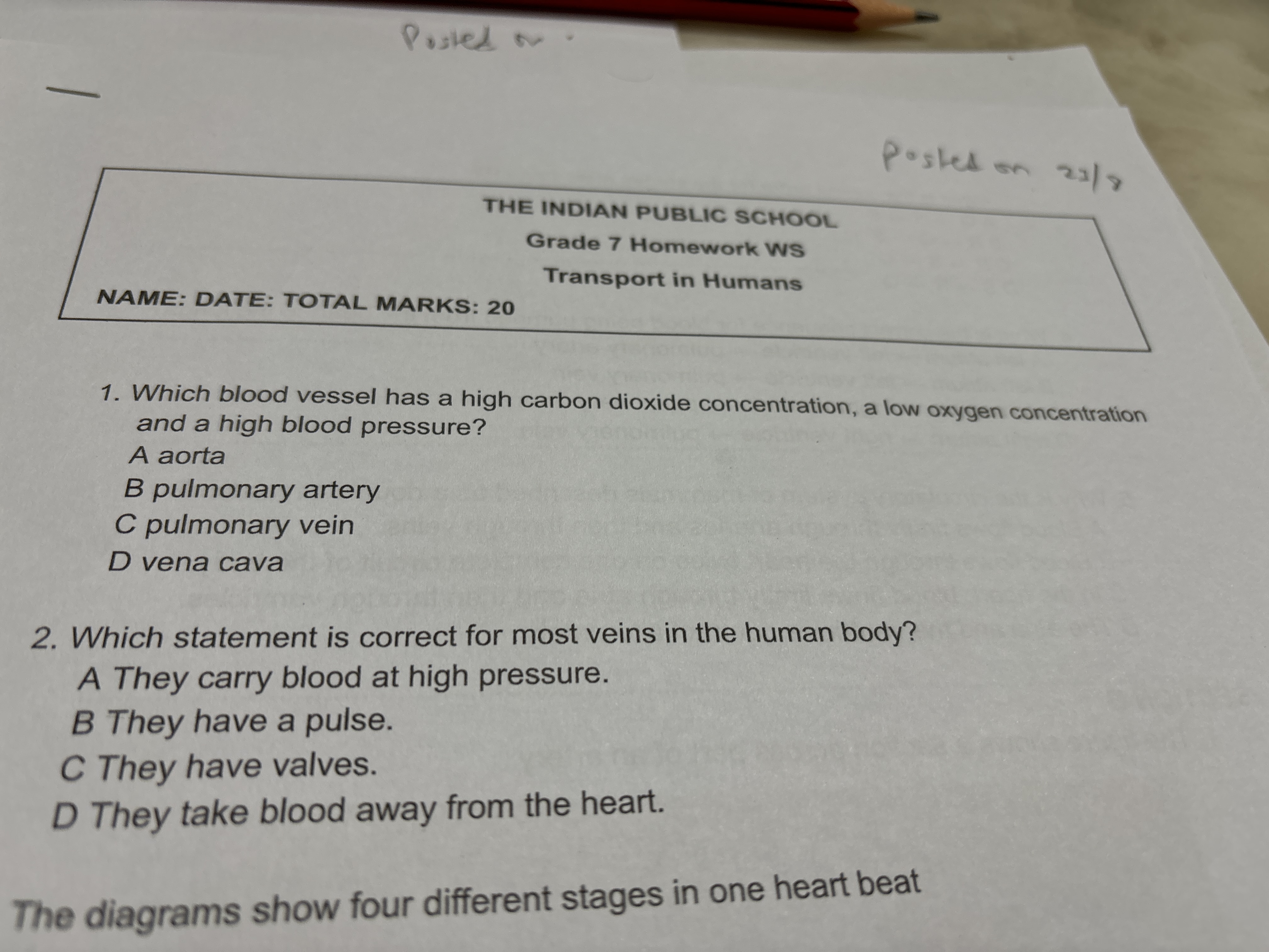 
THE INDIAN PUBLIC SCHOOL
Grade 7 Homework WS
NAME: DATE: TOTAL MARKS: