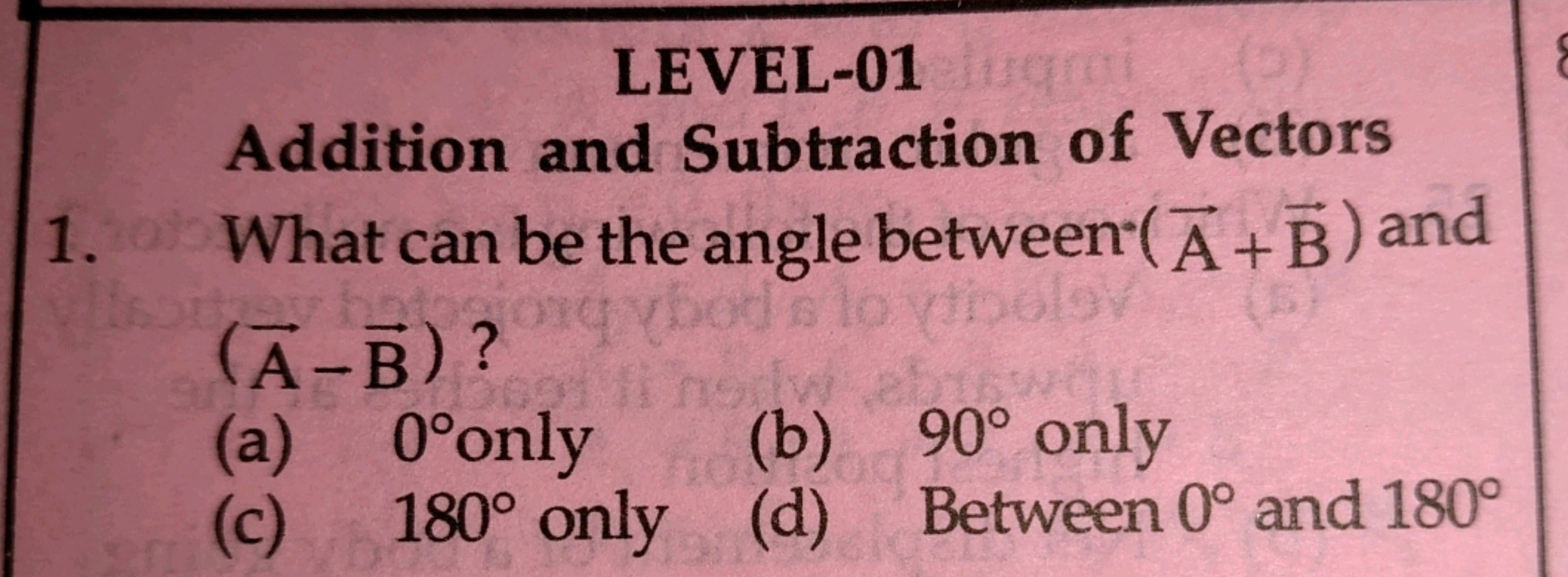 LEVEL-01
Addition and Subtraction of Vectors
1. What can be the angle 