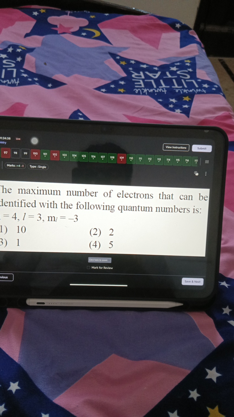 he maximum number of electrons that can be dentified with the followin