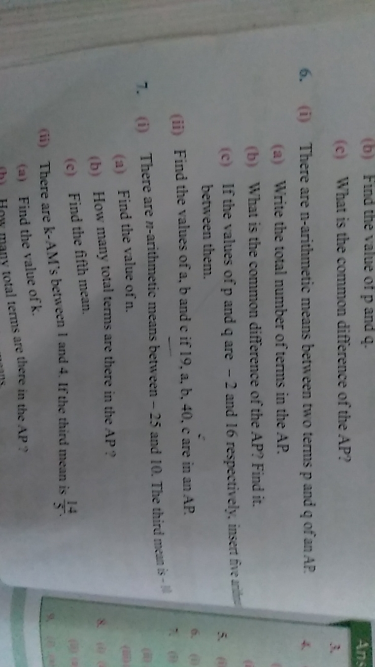 (b) Find the value of p and q .
(c) What is the common difference of t